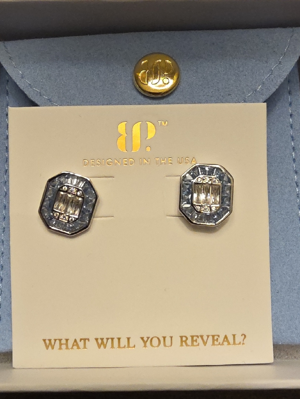 BP Sterling Club Designed Stud Earrings in Silver with Blue Accents